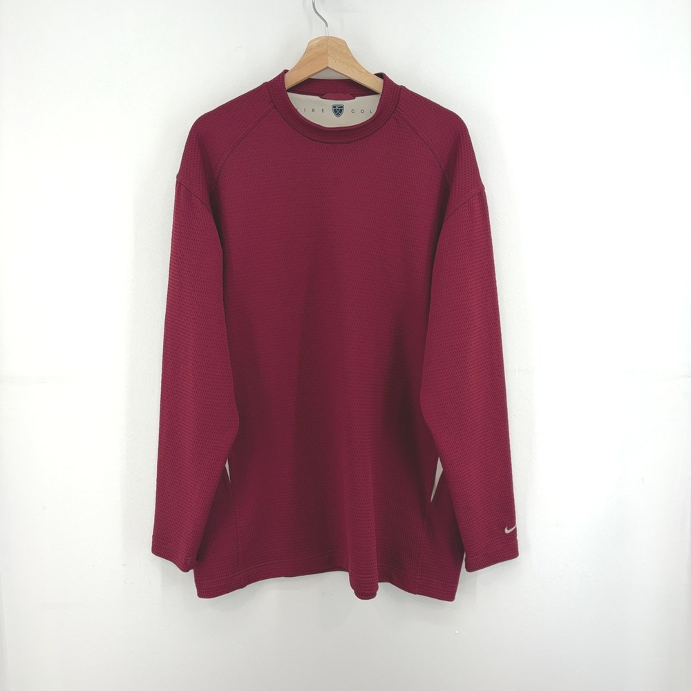 Nike Golf Mens XL Dark Red Waffle Knit Long Sleeve Shirt Performance Layering
